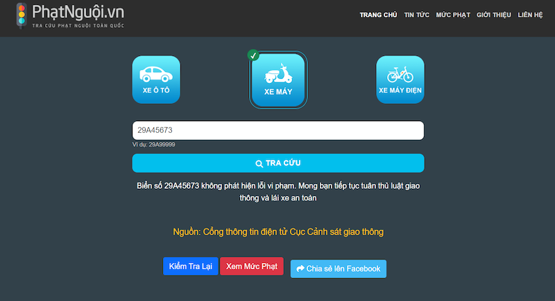 Tra cứu phạt nguội ô tô trên website phatnguoi