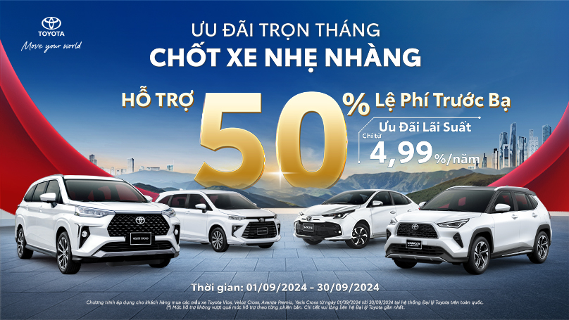 TOYOTA VIỆT NAM TIẾP TỤC TRIỂN KHAI CHƯƠNG TRÌNH KHUYẾN MẠI CHO MẪU XE VIOS, VELOZ CROSS, AVANZA PREMIO VÀ YARIS CROSS TRONG THÁNG 09/2024